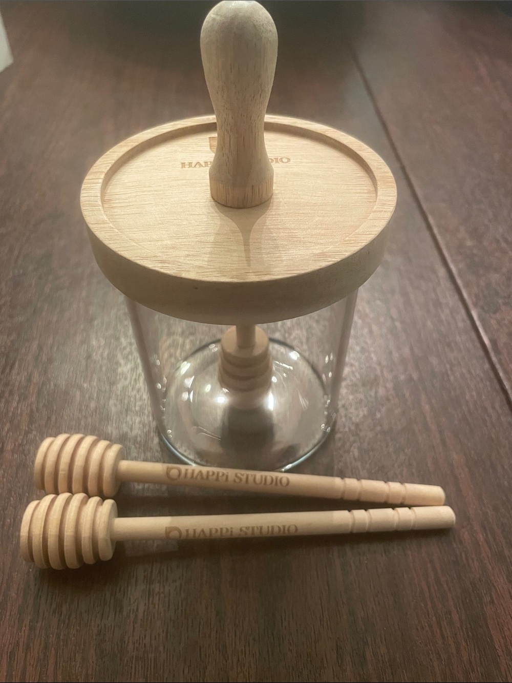 Happi Studio Wooden Honey Pot with Dippers - Natural Wood